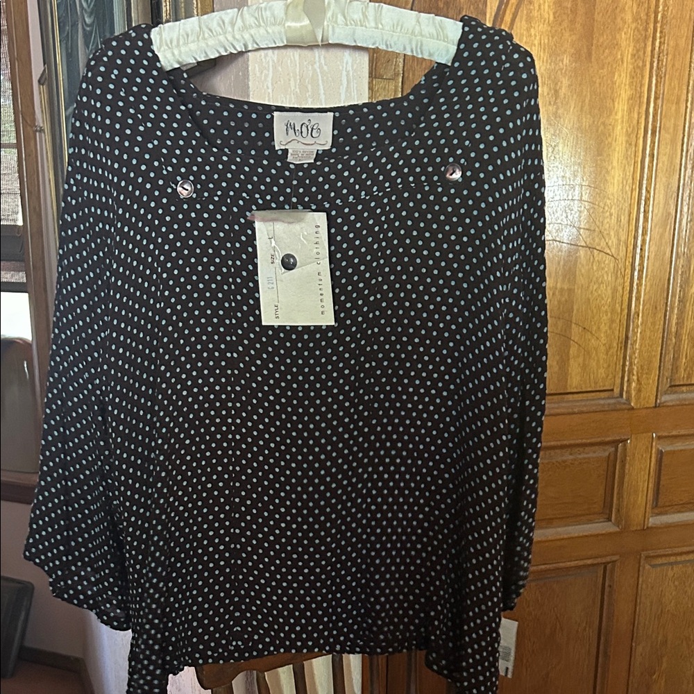 Elegant Brown and Blue White Polka Dot Blouse